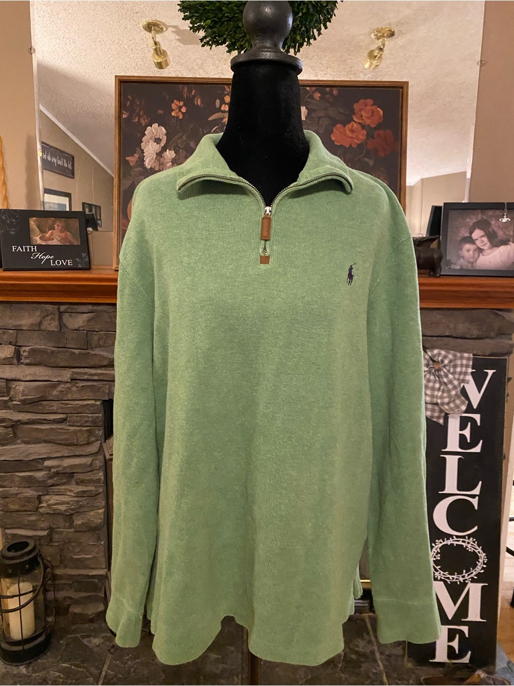 VTG Ralph Lauren Men’s Green Quarter Zip Sweater